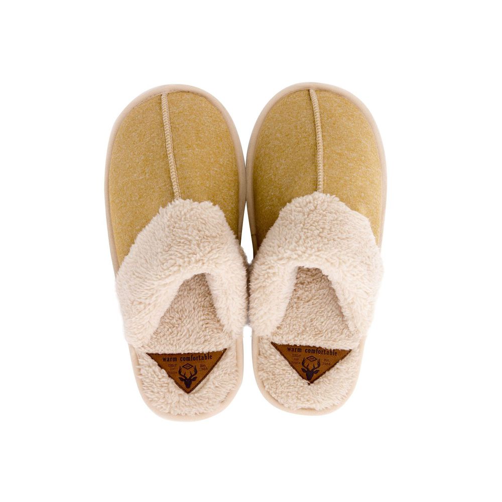 日本千趣會 - 毛絨拼接保暖室內拖鞋-焦糖X米
