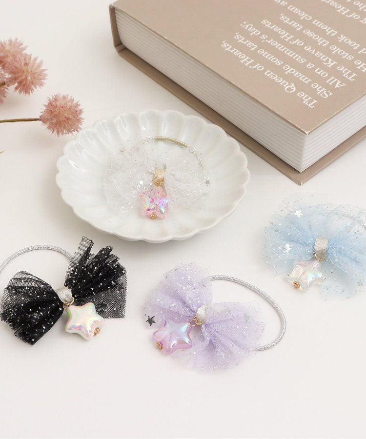 日本 apres les cours - 閃耀星星薄紗蝴蝶結髮圈-白 (F)