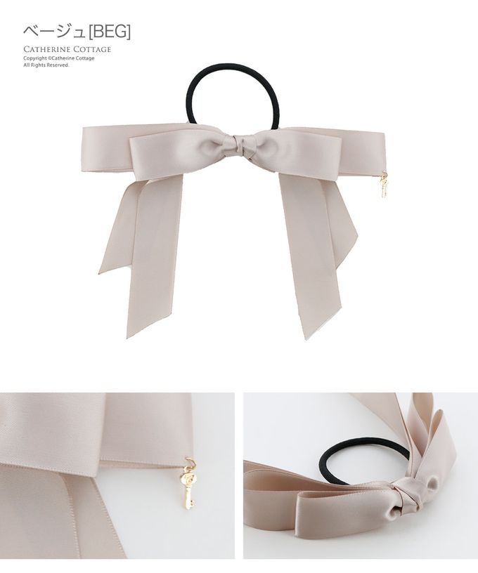 日本 Catherine Cottage - 長蝴蝶結鑰匙墜飾髮圈-嬰兒粉