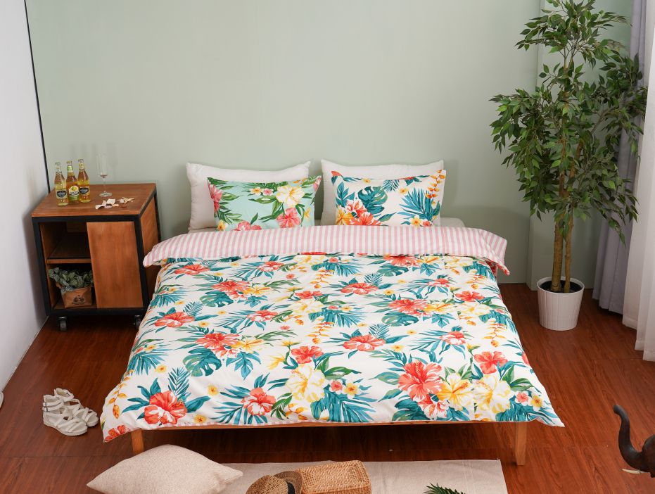 日本西村 Westy - 波卡圓舞曲-加大Queen Size雙人被套床包4件組-藍-加大Queen Size雙人款4件組-藍 (190x210cm, 45x75cm, 180x186x30cm)-雙人被套x1 + 枕頭套x2, 素色加大Queen Size雙人床包x1