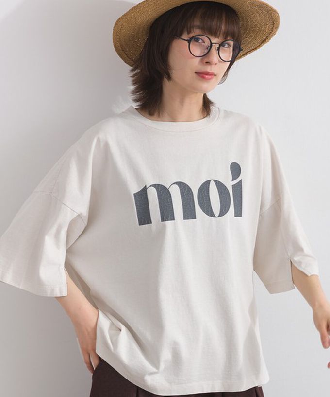 日本 Lupilien - 純棉復古刷色簡約落肩五分袖上衣-灰棕