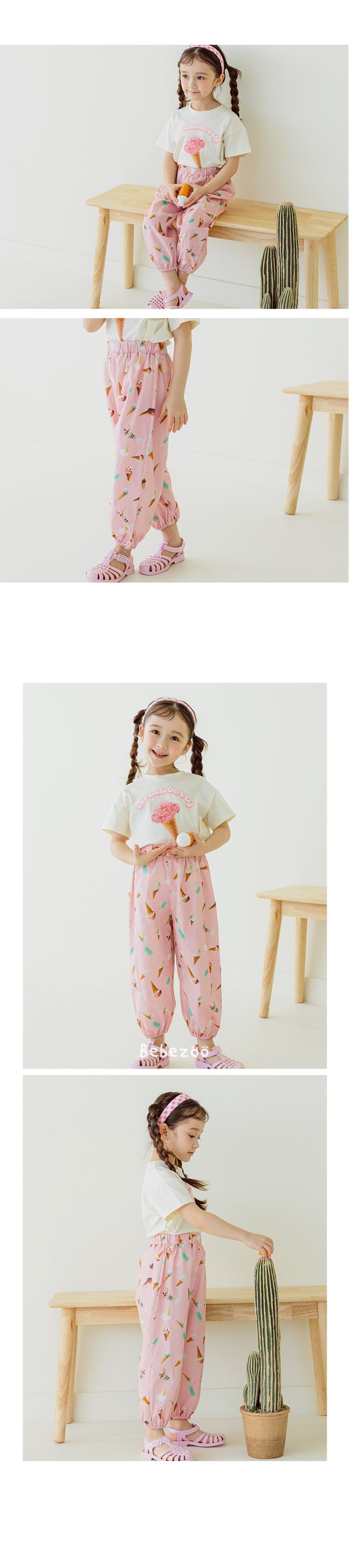 韓國 Bebezoo - 透氣純棉縮褲管防蚊褲-冰淇淋-粉