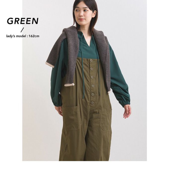 日本 OMNES - 柔滑科技棉 俐落感綁帶澎袖上衣-芥末黃