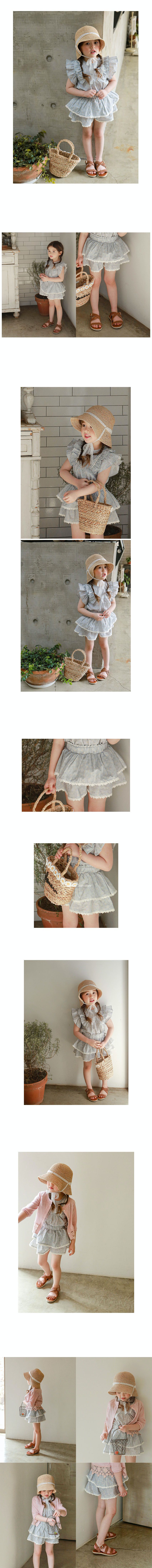 韓國 Puellaflo - 蕾絲花朵滾邊碎花蛋糕褲裙-藍