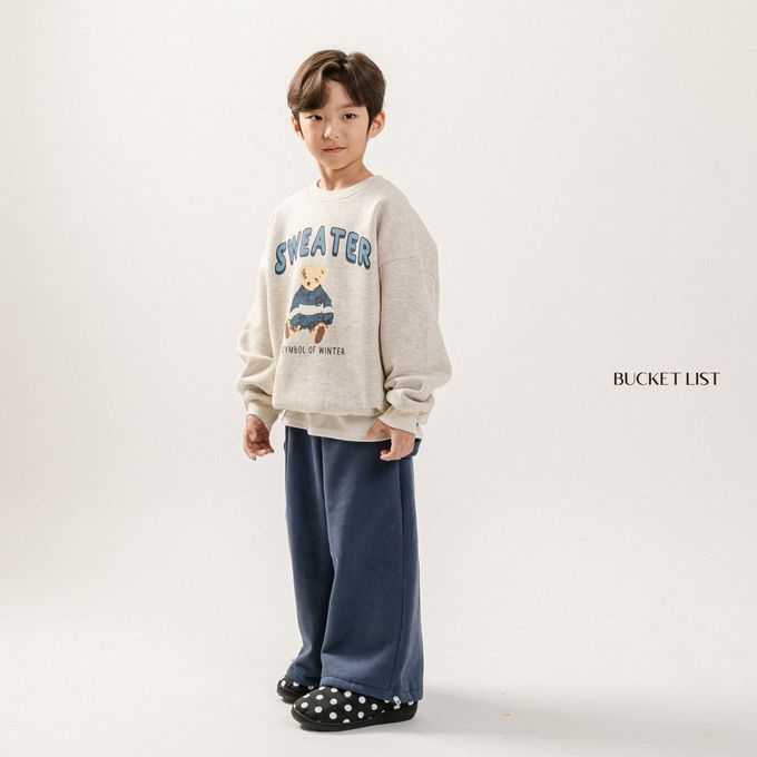 韓國 BUCKET LIST - (內磨毛)泰迪熊熊印長袖大學T-燕麥