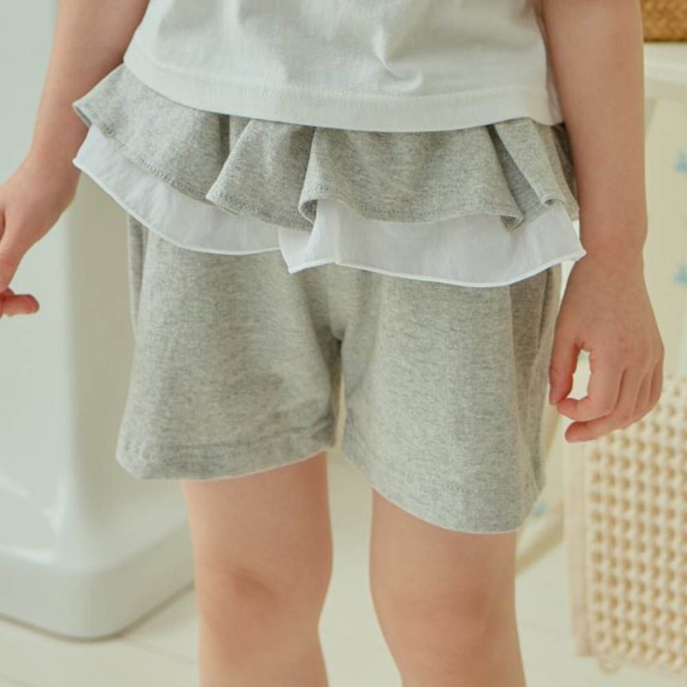 鬆緊腰荷葉層次點綴短褲-燕麥灰