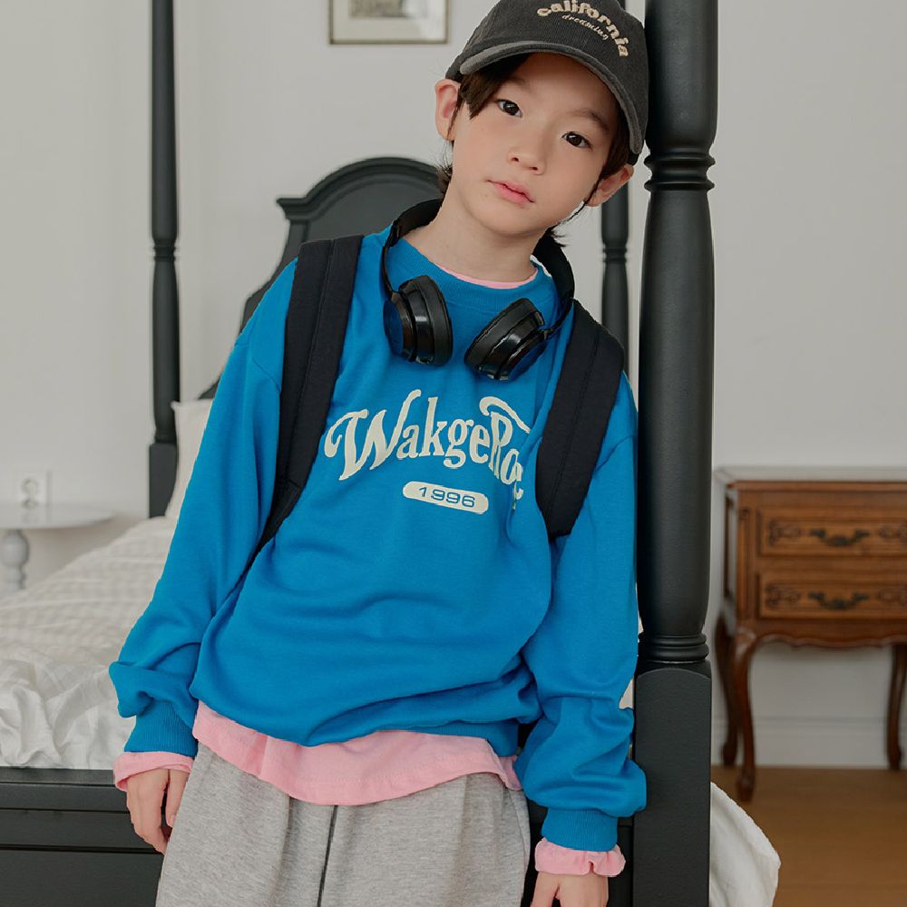 W.S.B. 文字印花純棉長袖大學T-藍