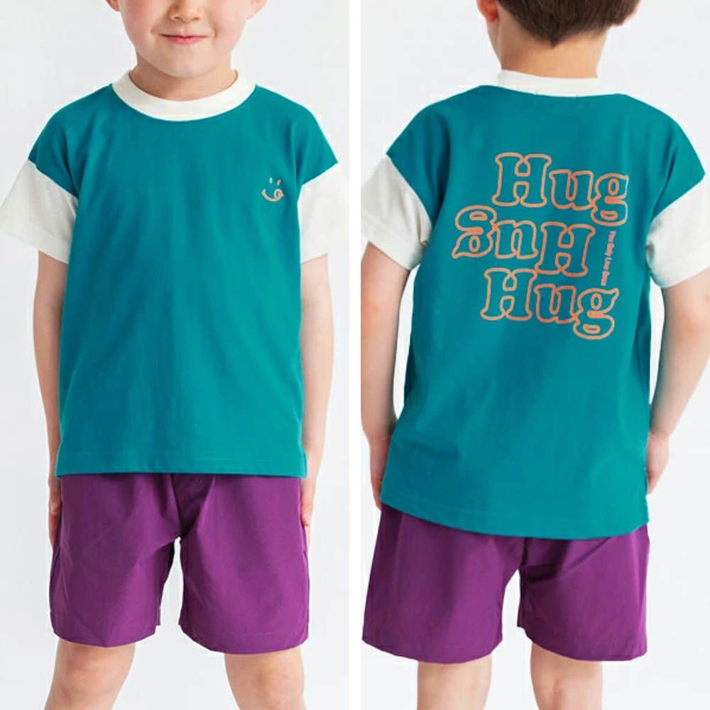 潮流感英文logo短袖上衣-藍綠