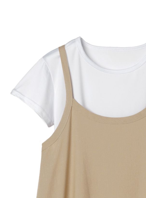 日本 GRL - 短袖上衣x休閒感垂墜吊帶裙2件組-奶茶棕 (F)