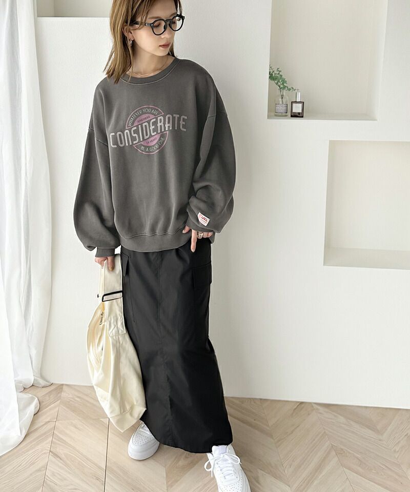 日本 Classical Elf - 水洗復古感印花寬鬆大學T-灰藍