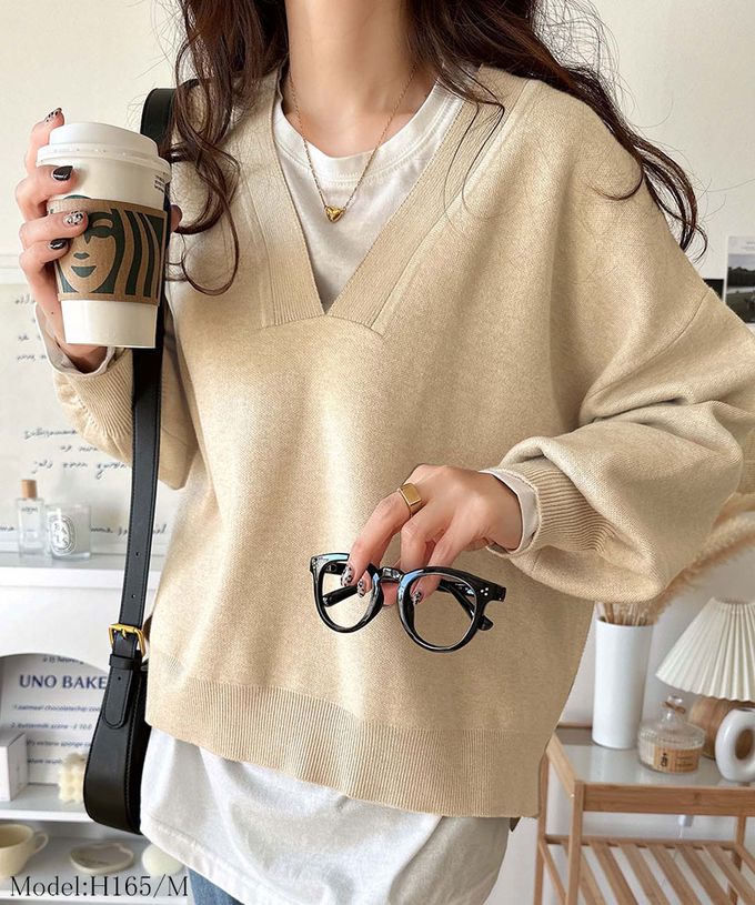 日本 Classical Elf - 俐落深V都會感柔軟針織上衣-粉紅