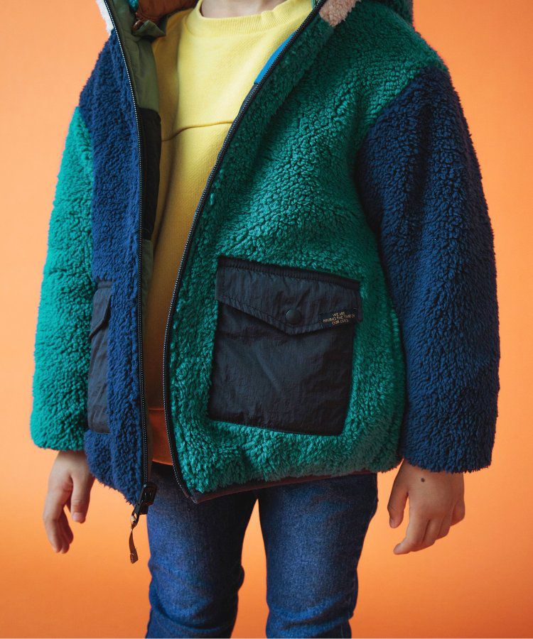 日本 BREEZE - [雙面穿]絨毛鋪棉繽紛保暖外套-黑系&迷彩