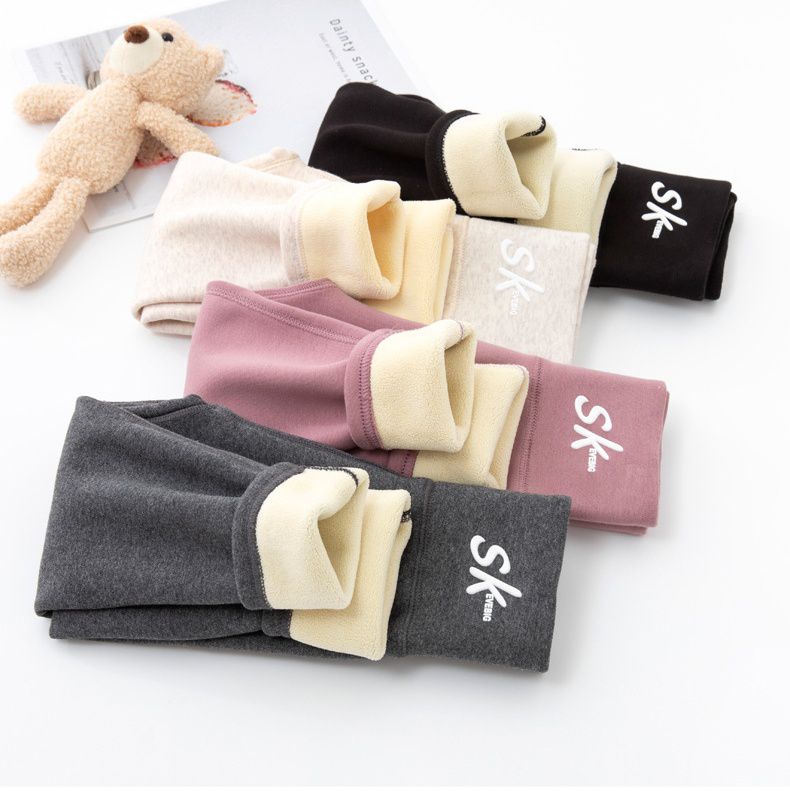 FANMOU - 加厚加絨高腰護肚內搭褲-英文字母SK-黑色