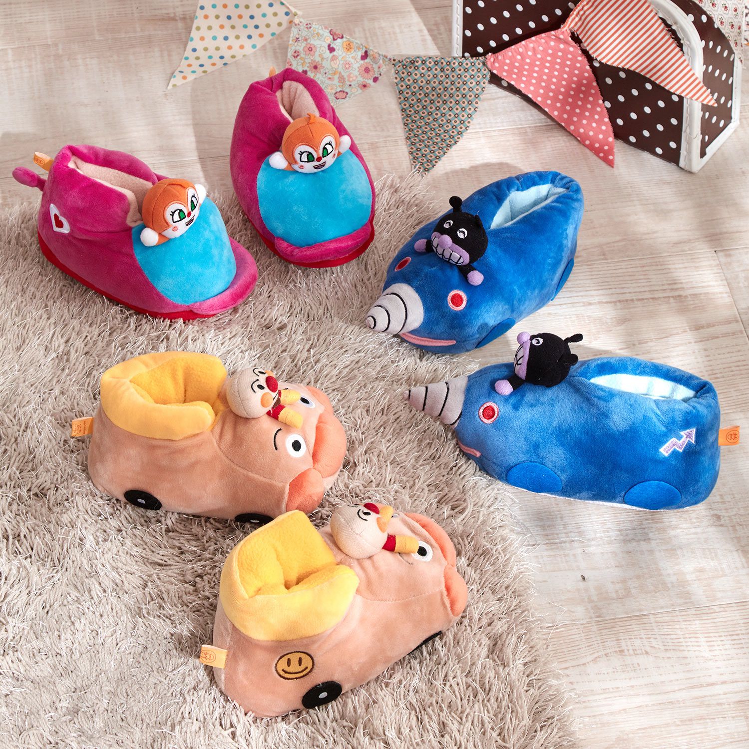 日本千趣會 - (兒童) 麵包超人造型室內拖鞋-麵包超人 (14-16cm)