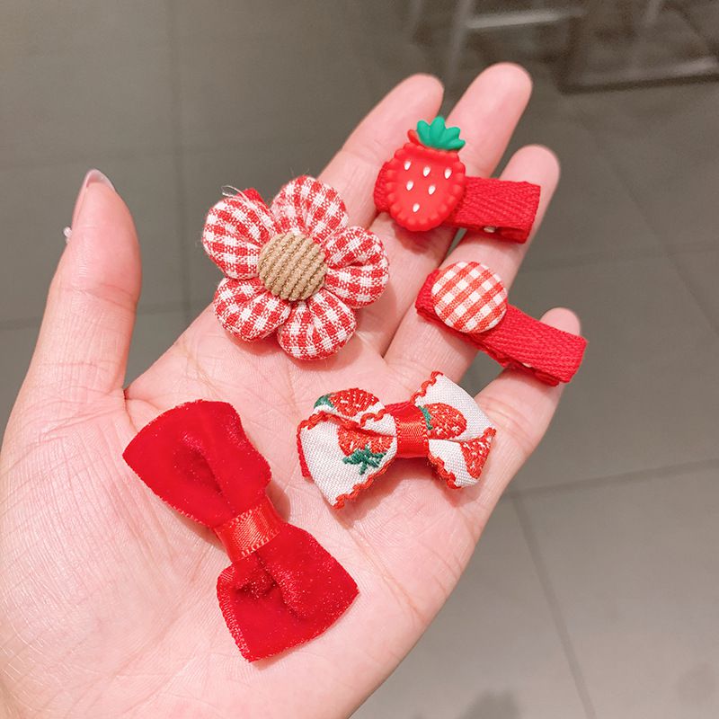 粉嫩色系寶寶髮夾5件組-橘色蘑菇