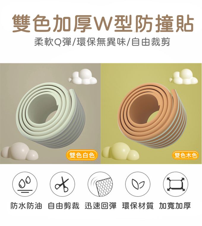 Vanibaby - 【Vanibaby】W型_雙色加厚防撞邊2米_2入組(共4米)-白灰相間