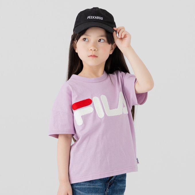 日本 Chil2 - FILA聯名 休閒短袖上衣-條紋撞色-紫x白x藍