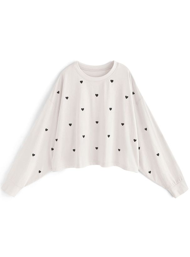 日本 GRL - 甜美愛心刺繡大學T-白 (F)