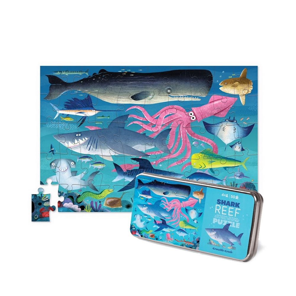 Crocodile Creek - 鐵盒童趣拼圖-鯊魚世界-50片-4歲以上