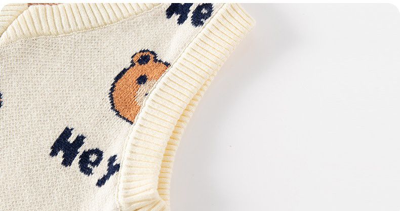 舒適V領百搭針織背心-Hey熊熊-藍色