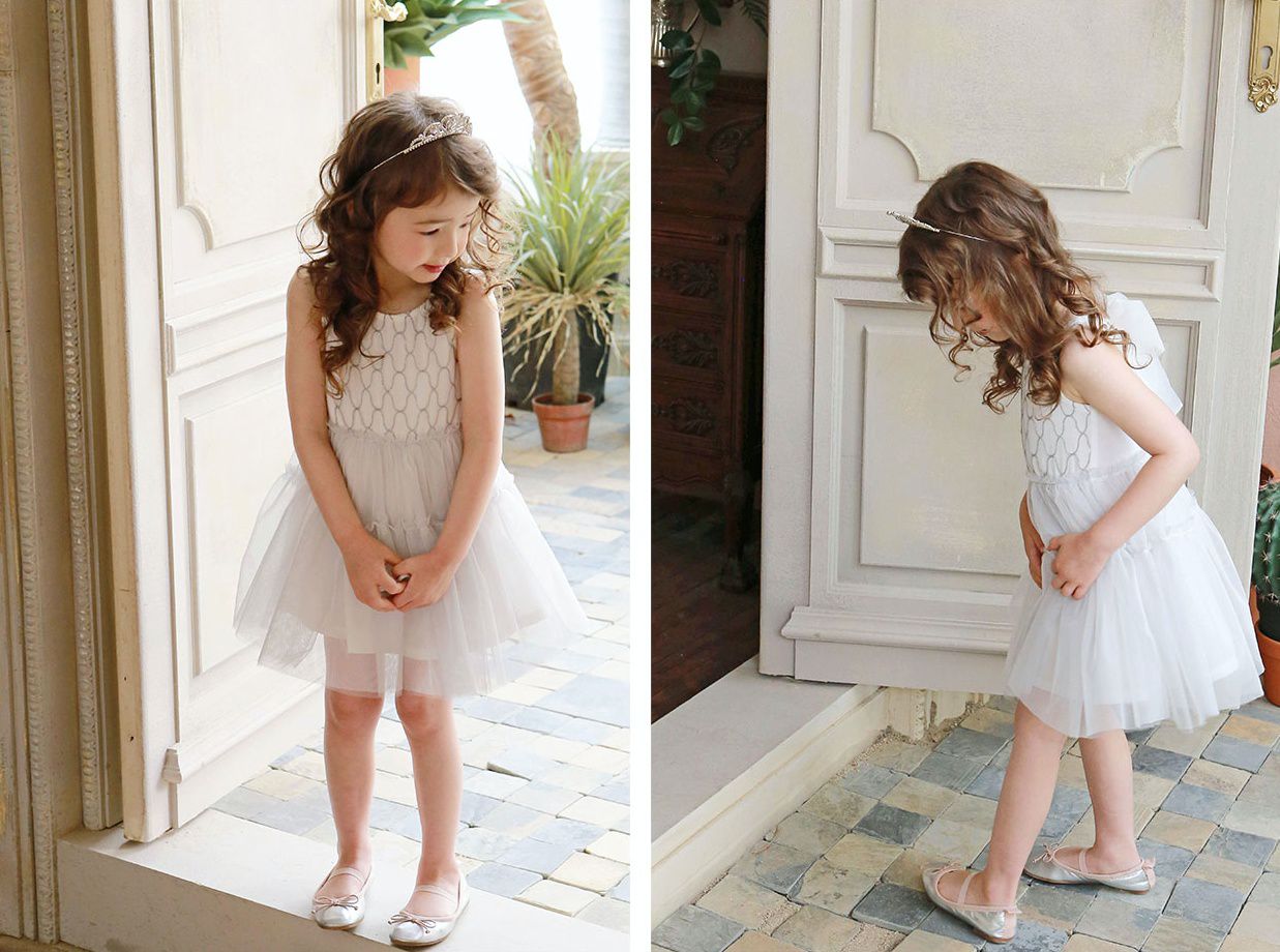 韓國 PuellaFLO - (剩7號)後背大蝴蝶結網紗洋裝-象牙白