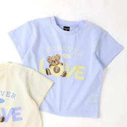 日本 ZOOLAND - 甜美女孩圓領短袖上衣-LOVE熊-淺紫