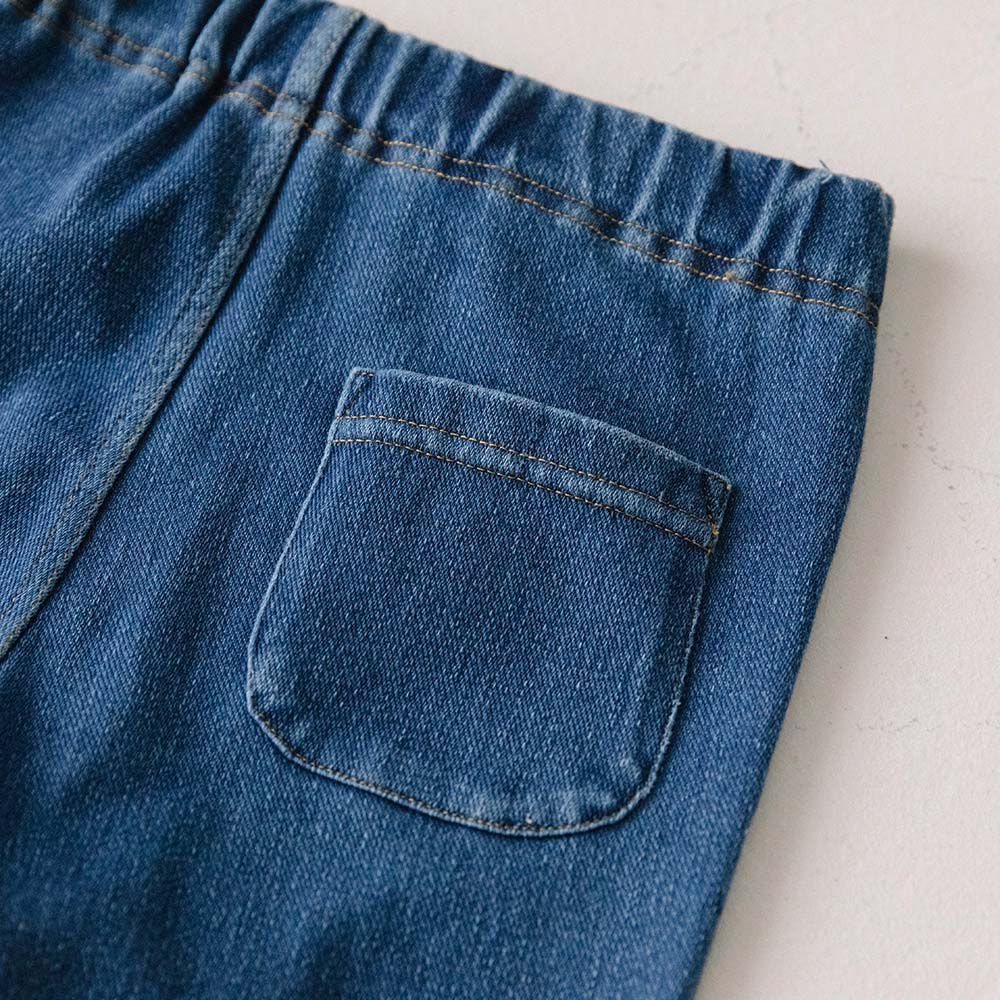 日本 ma lalumiere store - 仿牛仔質感柔軟合身七分褲-丹寧藍
