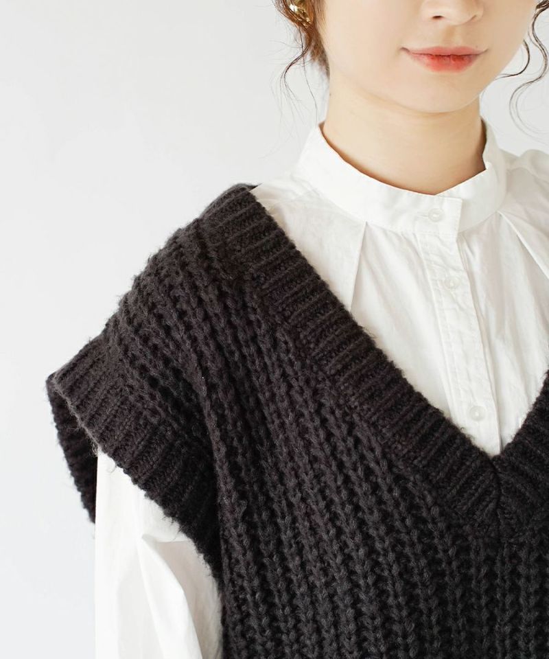 日本 zootie - V領畝編針織背心-藍灰