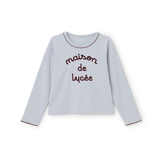 日本 Lycee mine - 100%棉 優雅法式植絨印花長袖上衣-灰綠