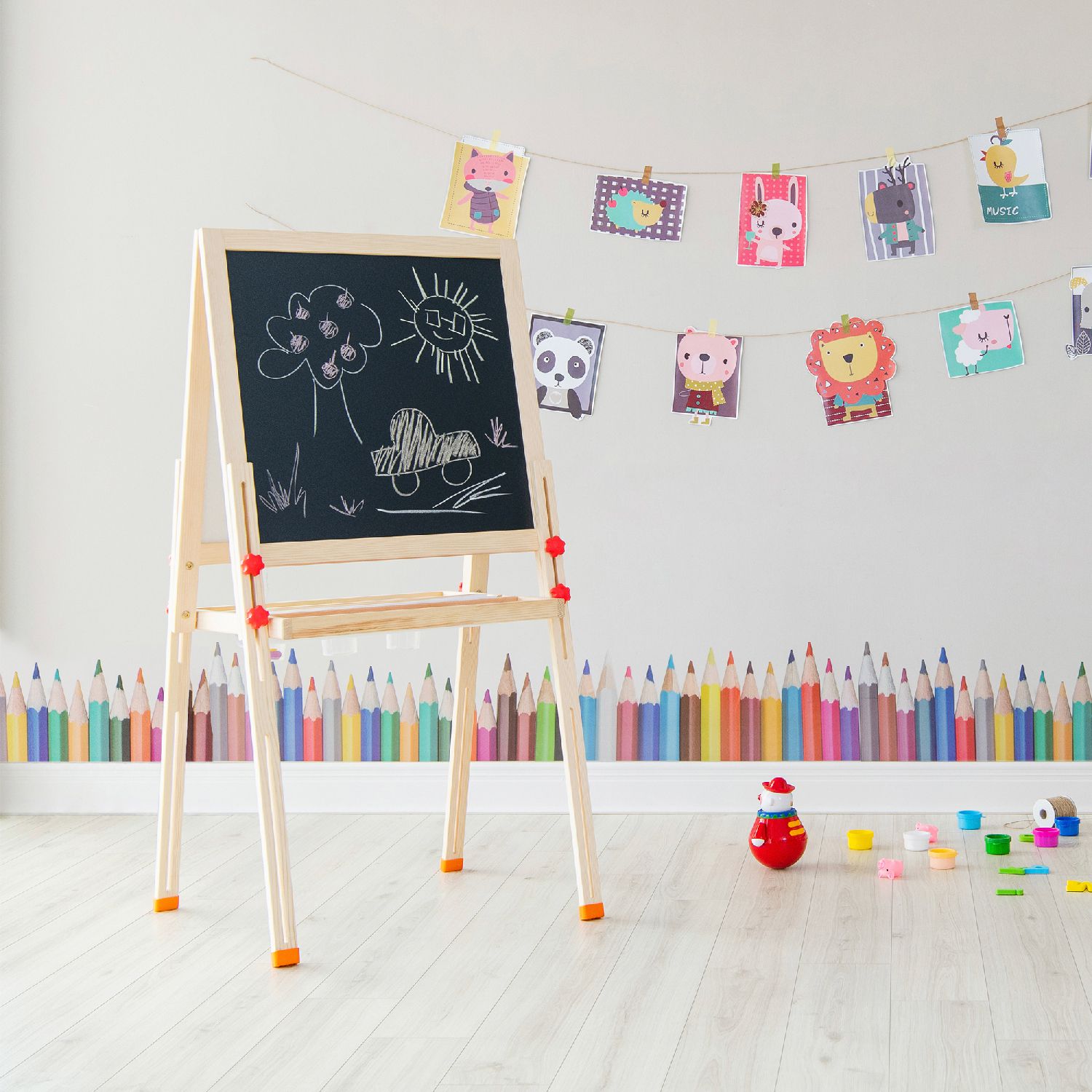 Teamson - 小藝術家梵谷兒童雙面畫架-紅-獨家贈雙面小畫架組：雙面黑白版、粉筆、白板筆、板擦、字母磁鐵