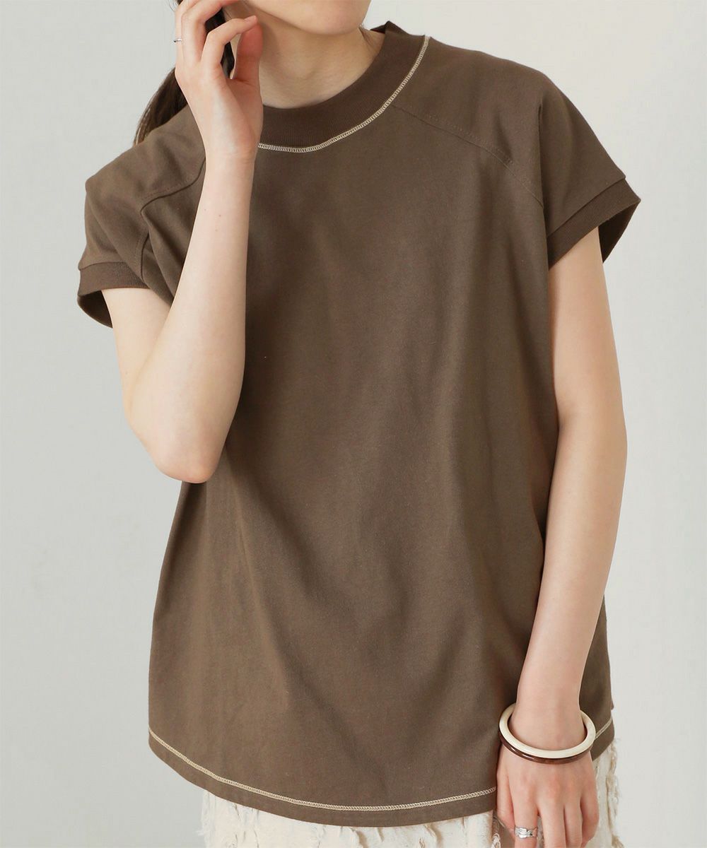 日本 Bou Jeloud - 接觸涼感 UV CUT 純美國棉短袖修身素T-撞色線條-綠