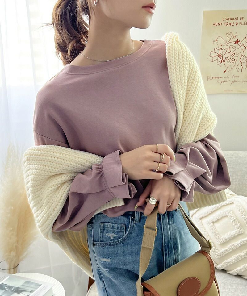 日本 Classical Elf - 100%棉 船領顯瘦糖果袖上衣-冰河灰