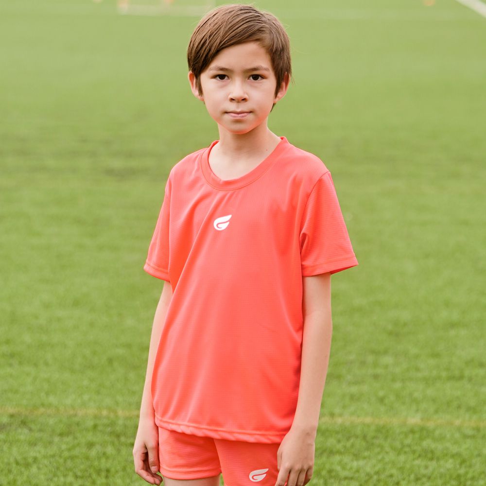 兒童盾形速乾排汗衣-短袖款-亮桔(螢光色)