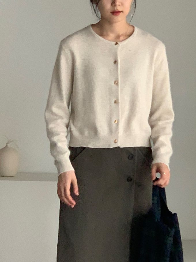 韓國女裝連線 - 愛心金釦混羊毛針織衫/外套-燕麥 (FREE)