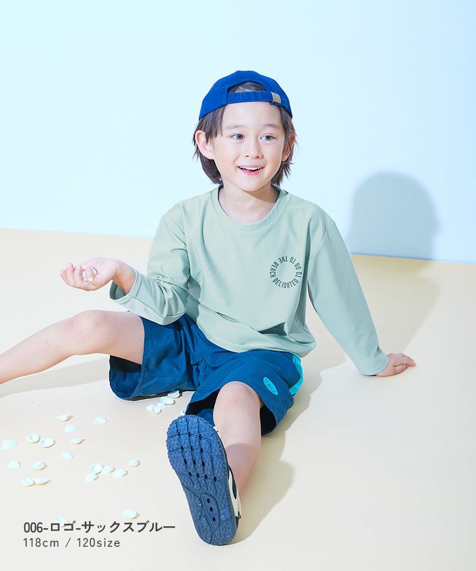 日本 devirock - 90%抗UV 舒適寬鬆玩水衣／泳衣-背後花朵-薄荷綠