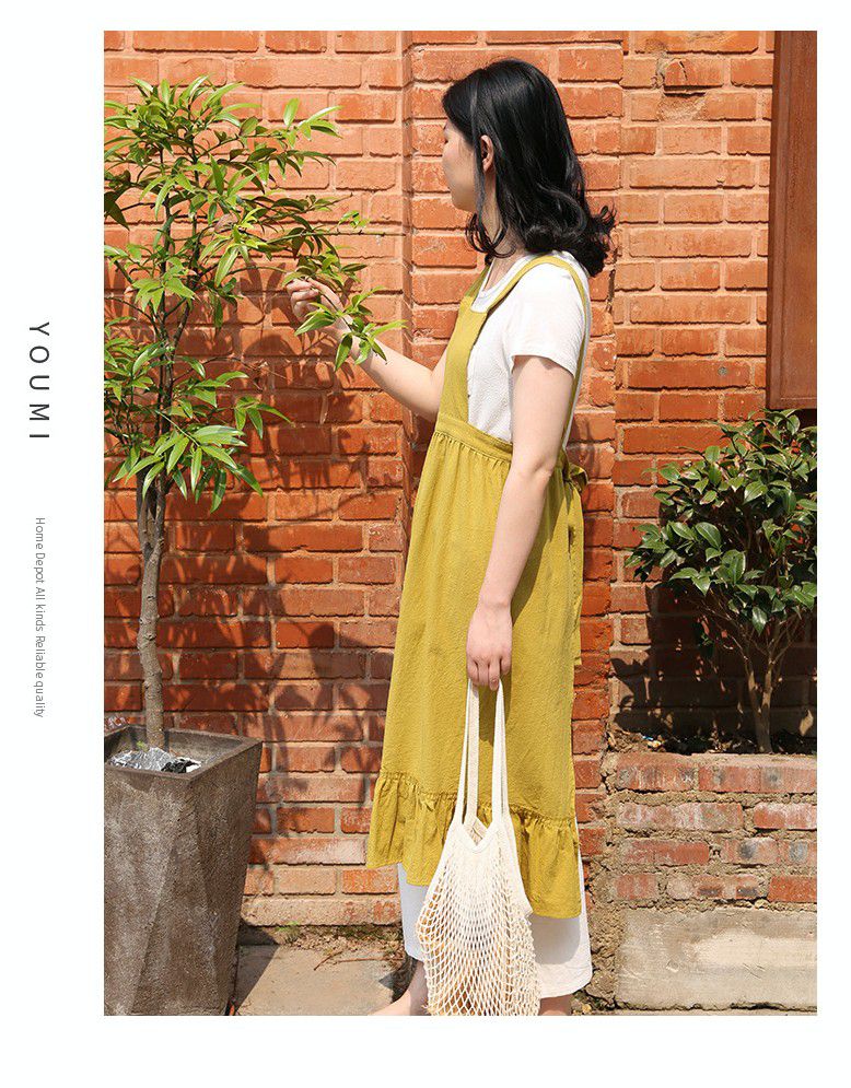 韓系荷葉裙擺花邊圍裙-西瓜紅