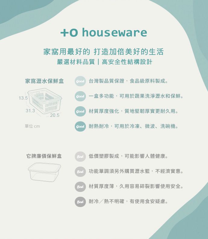 家窩 - MIT 沛諾思蔬果雙層瀝水保鮮盒 (6.2L)-3入