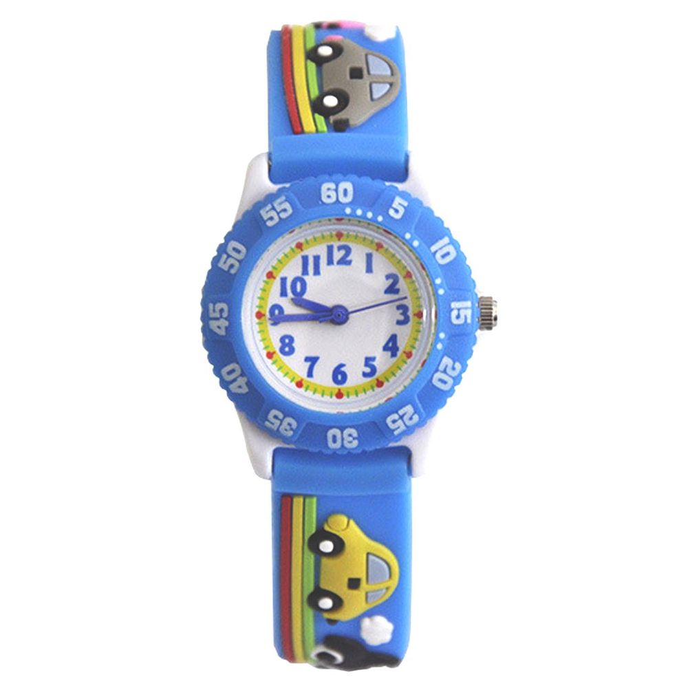 3D立體卡通兒童手錶-可旋轉錶圈-藍色汽車