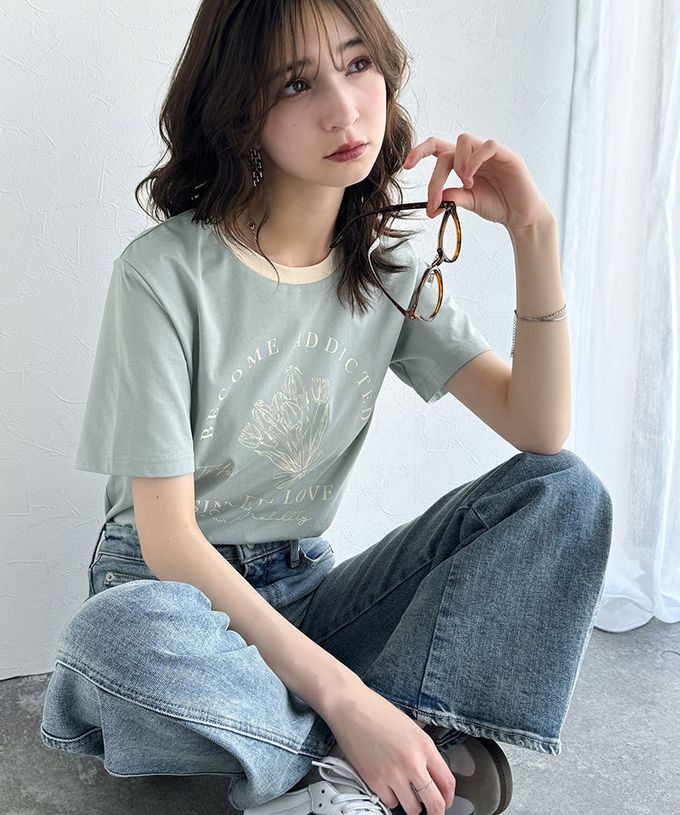 日本 Classical Elf - 法式休閒花束滾邊短袖上衣-白x黑