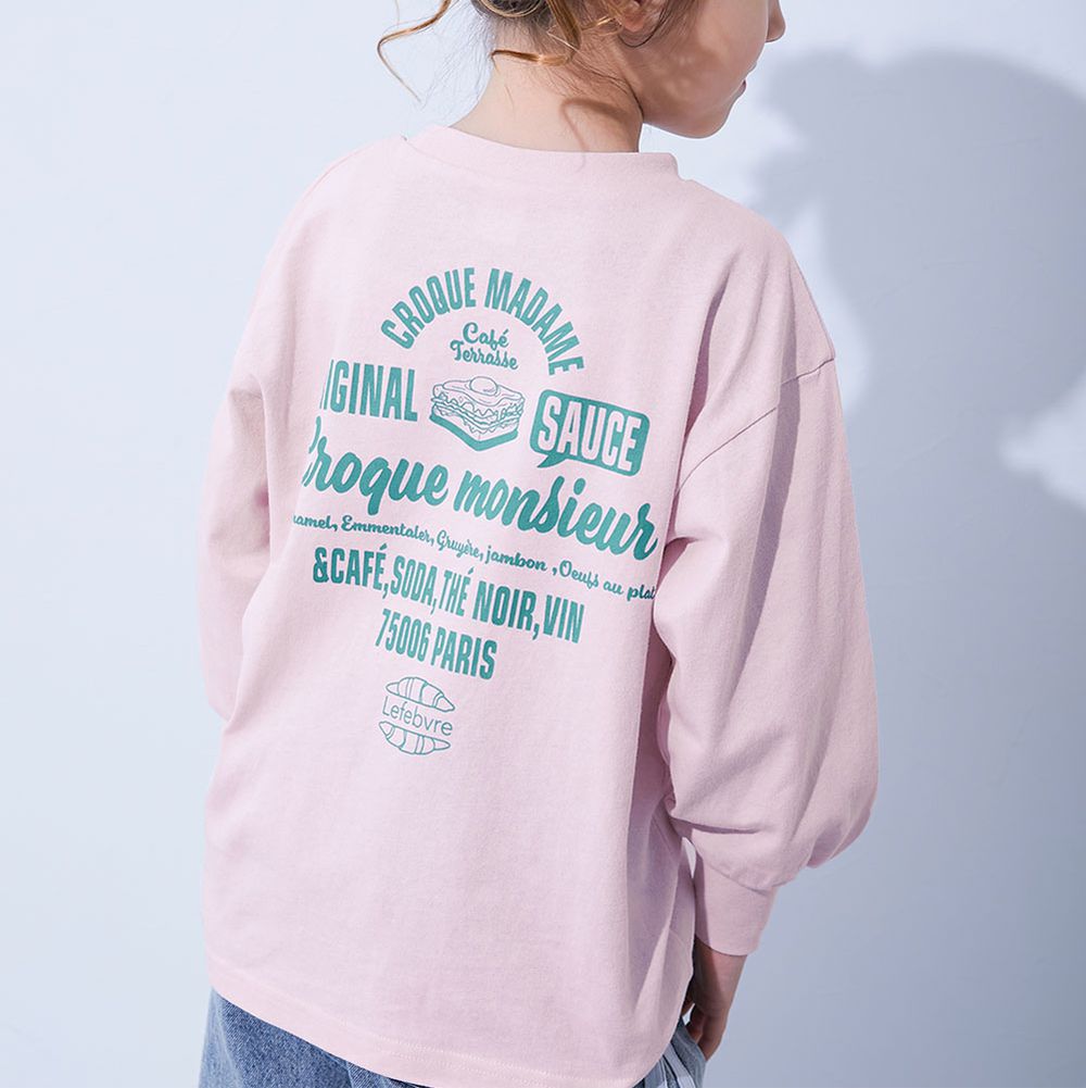 100%棉 女孩寬版長袖T恤-美式菜單-櫻花粉