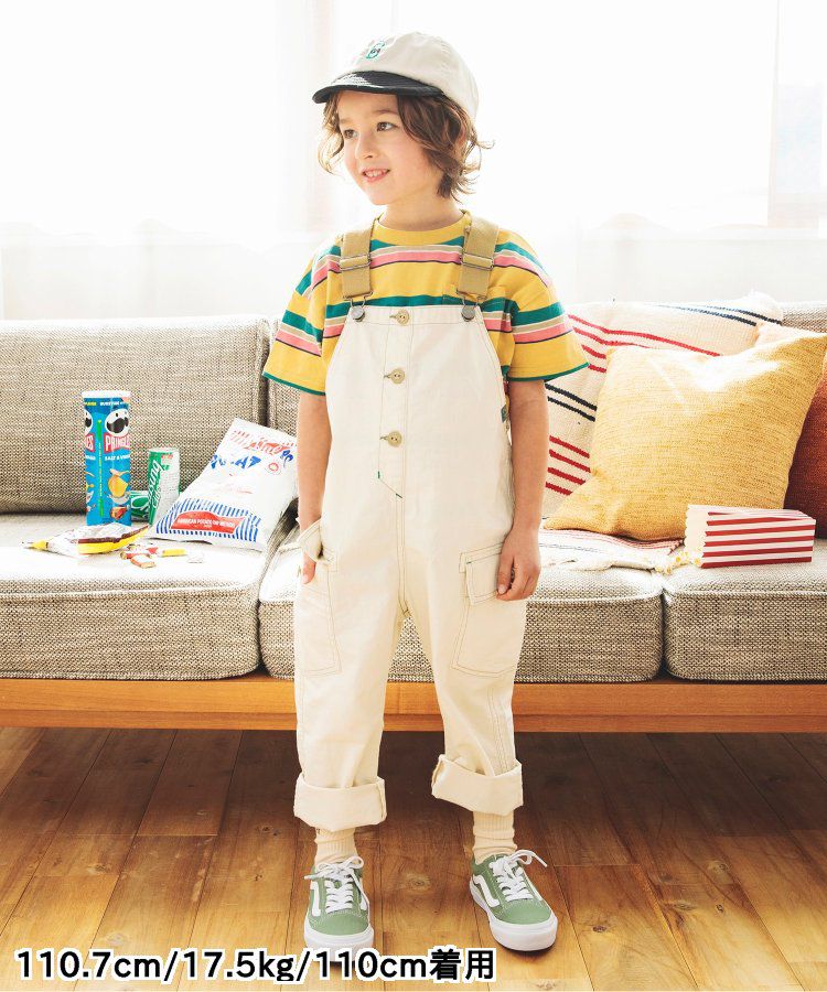 日本 BREEZE - 時髦工裝風可調長度吊帶褲-奶油白