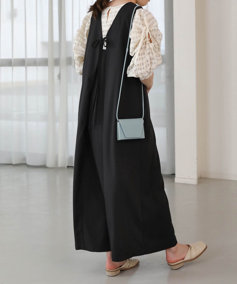 日本 Bab - 甜美格紋抽繩澎澎袖上衣-米杏