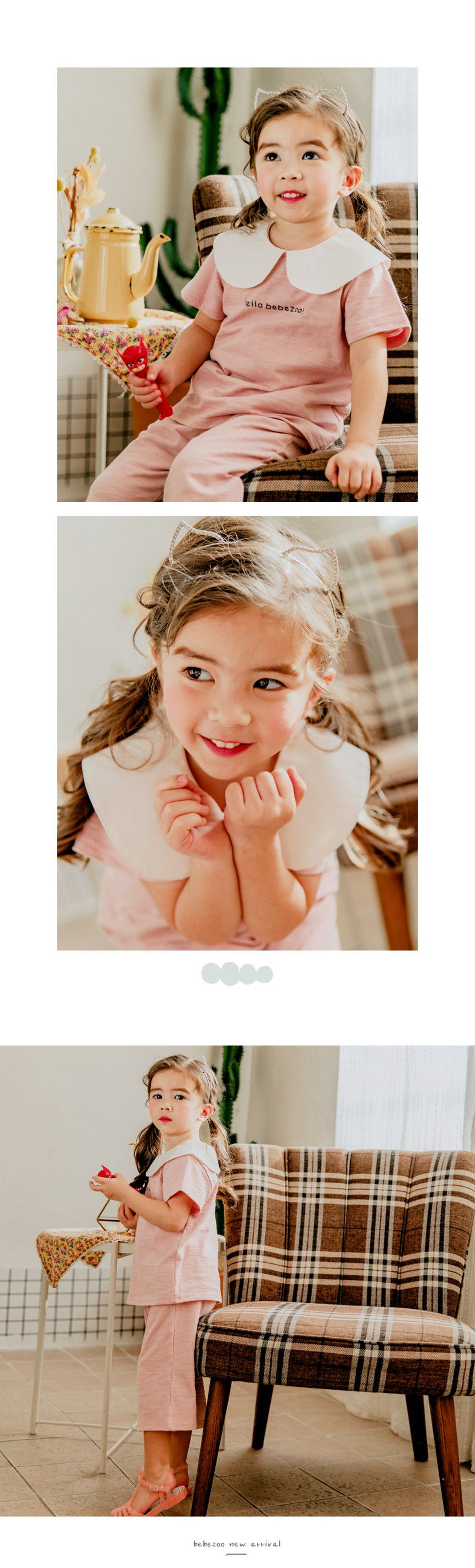 韓國 Bebezoo - 水手領竹節棉套裝-灰藍