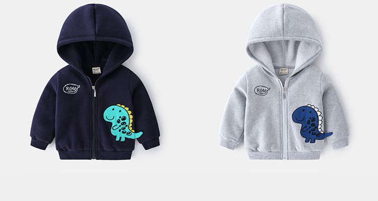 WELLKIDS - 立體造型連帽休閒外套-微笑恐龍-淺灰色