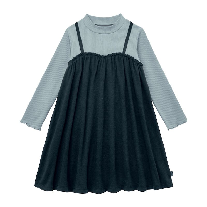 日本千趣會 - GITA 假二件細肩帶純棉長袖洋裝-黑水藍