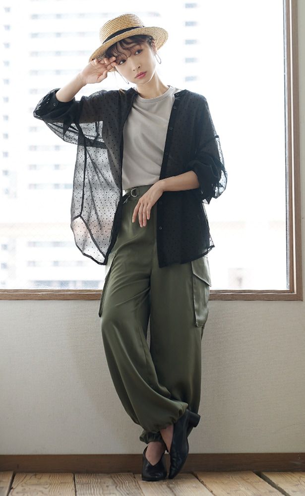 日本 zootie - 復古點點透視感長袖襯衫-米杏