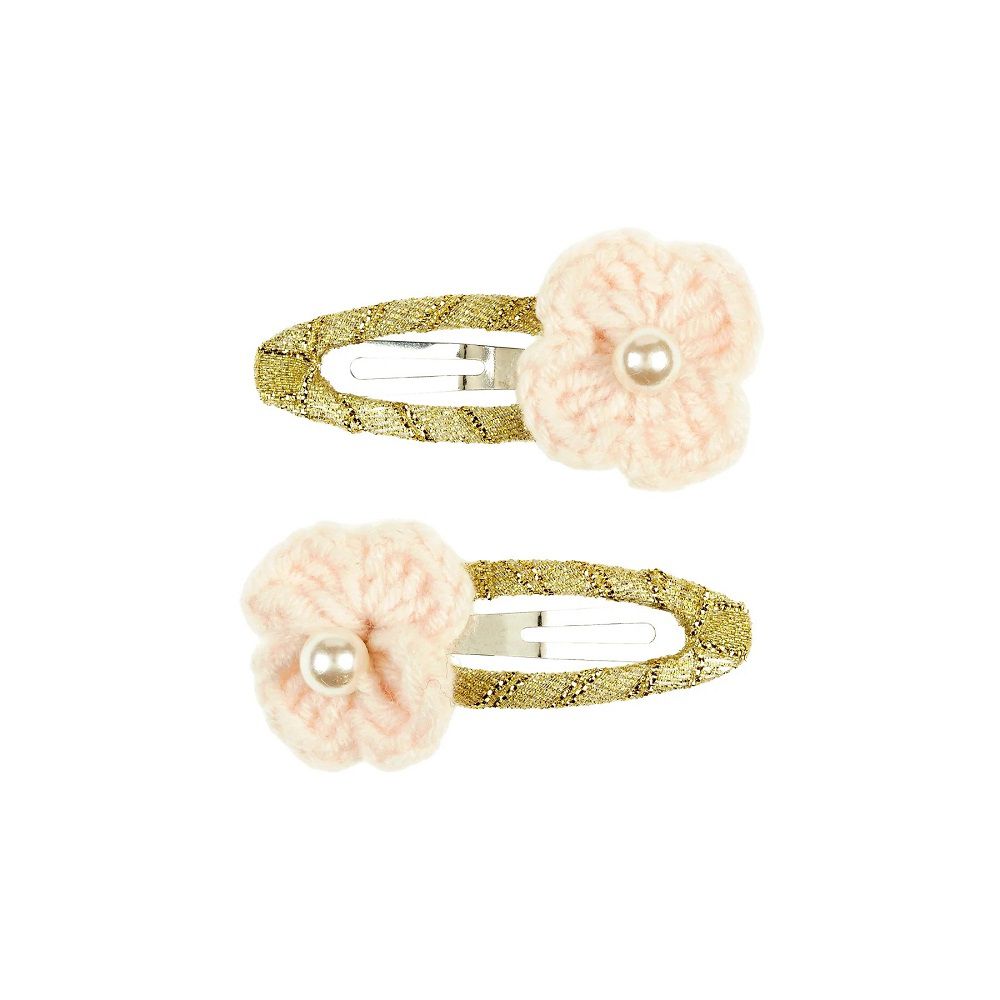 淡粉毛線小花髮夾 2 入組