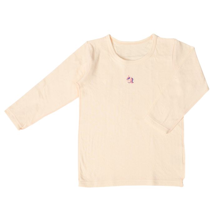 akachan honpo - 長袖圓領上衣2件組-蓬鬆棉 獨角獸&蝴蝶結-粉紅色