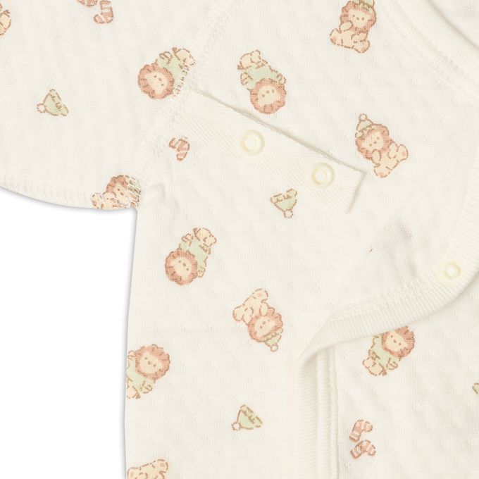 akachan honpo - 長袖新生兒內衣4件組-按扣款 保暖鋪棉 獅子-黃色 (50~60cm)