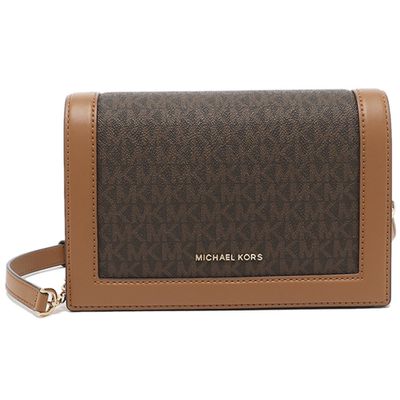 MICHAEL KORS - 滿版LOGO翻蓋皮革斜背包 (咖啡)
